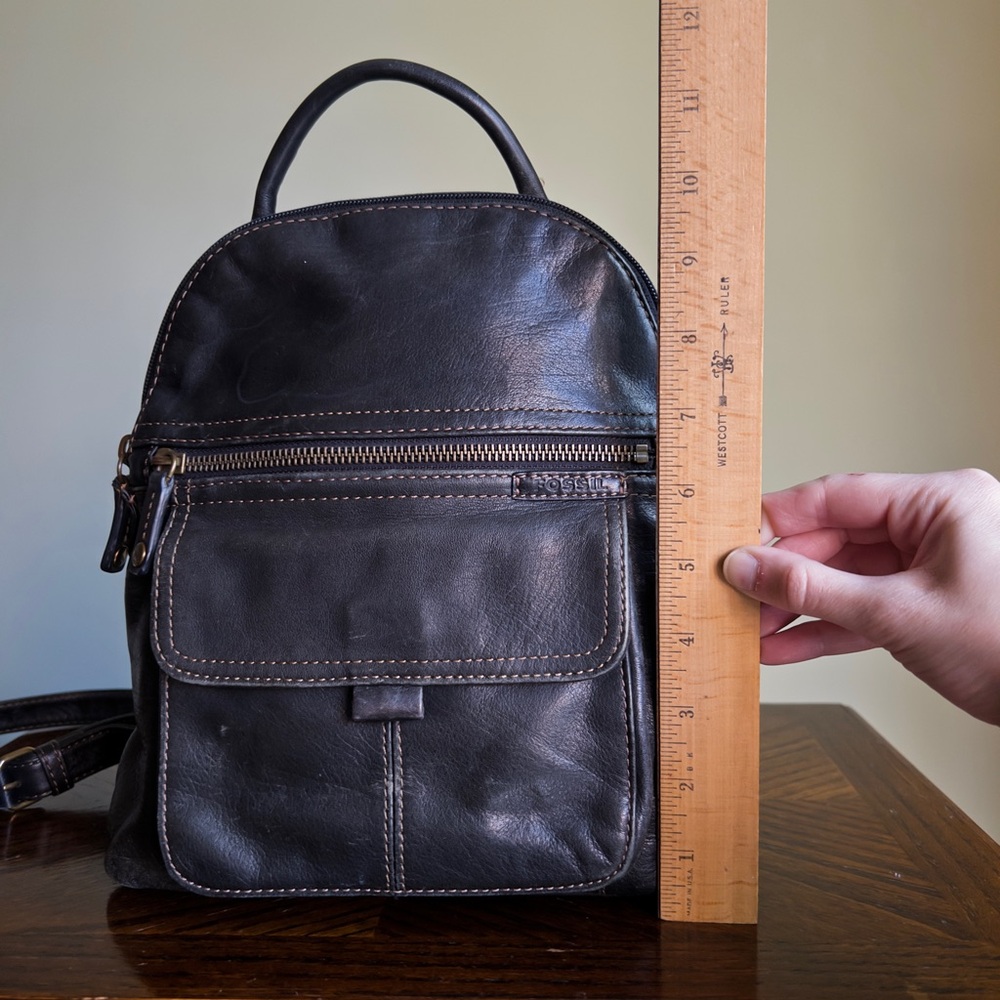 Vintage Mini Leather Backpack, Small Black Genuine Leather Backpack Purse - Picture 7 of 15